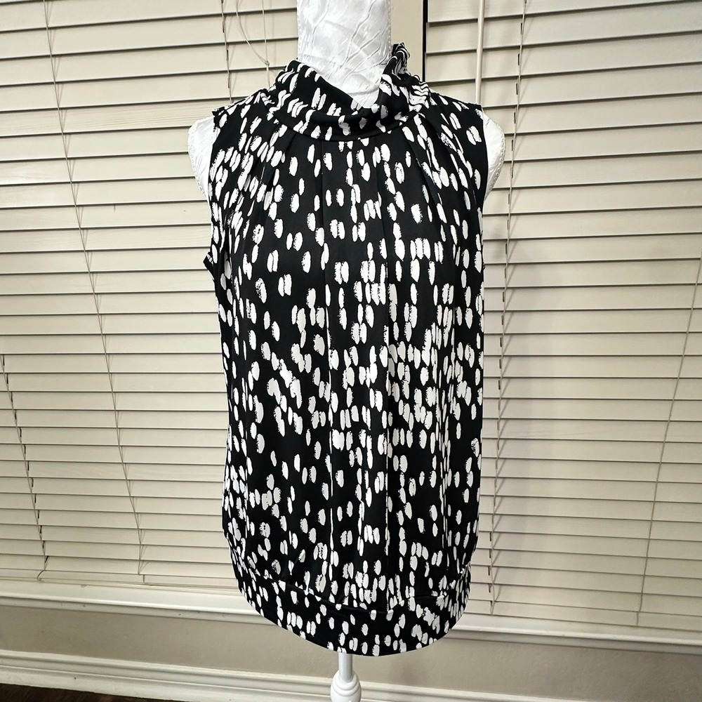 Perception Concept Blouse Women Large Black White Mock Neck Abstract Shell TM511